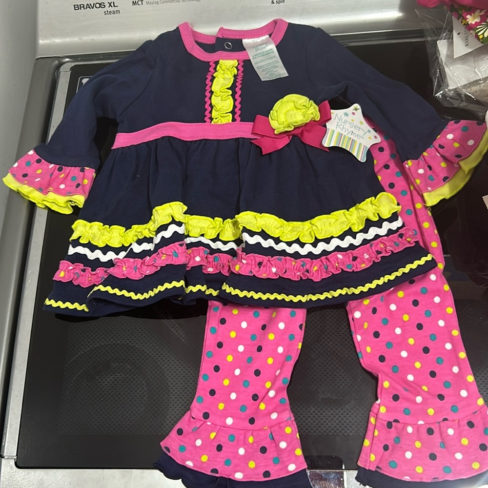 Girls 6 months new nwt matching outfit set flares polka dots frills